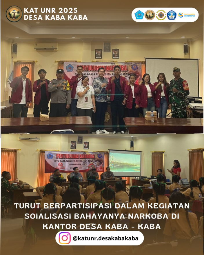 PENYULUHAN BAHAYA NARKOBA DI KANTOR DESA KABA - KABA : MAHASISWA KAT UNIVERSITAS NGURAH RAI BERPARTISIPASI DALAM EDUKASI UNTUK GENERASI MUDA